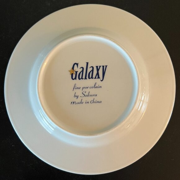 Set of 2 Vintage Sakura GALAXY Blue Fine Porcelain Cups & Saucers 14k Gold Stars - Picture 6 of 11